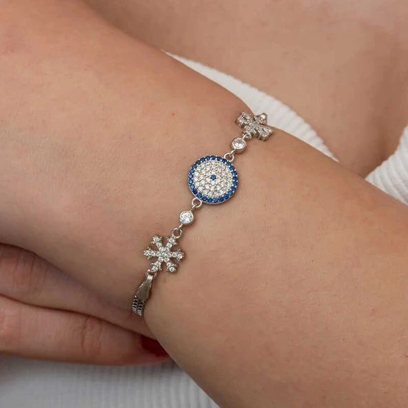 KENPAZAR Gümüş Nazarlı Kar Tanesi Kadın Bileklik - 4