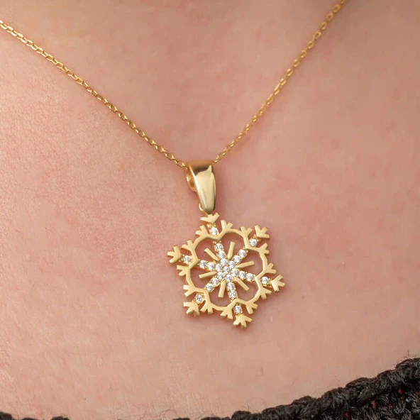 KENPAZAR Gümüş Gold Kar Tanesi Kadın Kolye - 5