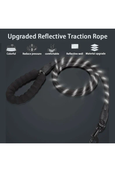 KENPAZAR Köpekler İçin Gezdirme Tasması Reflektörlü 130 cm Halat Orta ve Büyük Boy Köpekler İçin Siyah - 3
