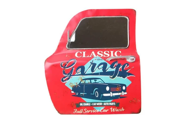 KENPAZAR Dekoratif Classic Garage Temalı Kırmızı Araba Kapısı Ayna