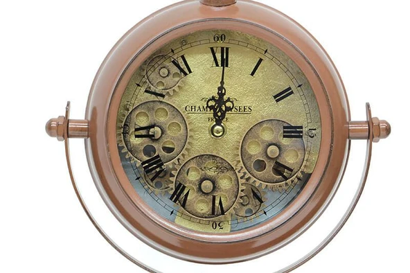 KENPAZAR Masaüstü Mat Kahve Çarklı Saat Roma Rakamlı Köstek Modeli - 3