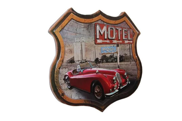 KENPAZAR Dekoratif 3D Motel &Kırmızı Chevrolet Temalı Duvar Panosu - 3
