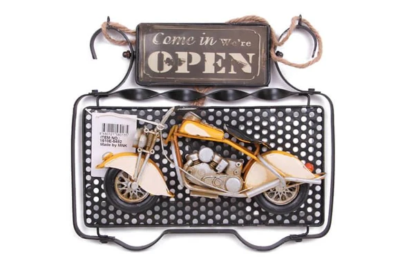 KENPAZAR Dekoratif Metal Kapı Yazısı Motosiklet Dekorlu Vintage Hediyelik