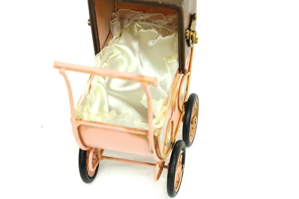 KENPAZAR Dekoratif Metal Bebek Arabası Biblo Vintage Hediyelik - Resim 4
