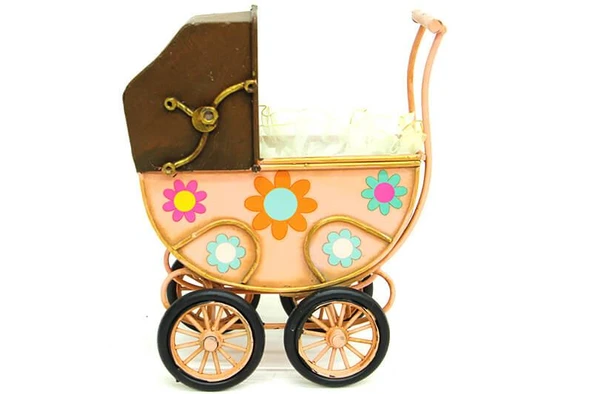 KENPAZAR Dekoratif Metal Bebek Arabası Biblo Vintage Hediyelik - Resim 2