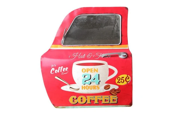 KENPAZAR Dekoratif Coffee Temalı Kırmızı Araba Kapısı Ayna Hediyelik