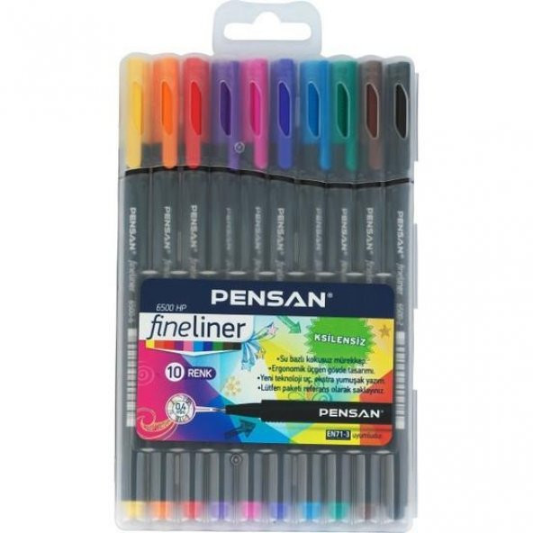Fineliner Kalem 10 Renk Plastik Kutu 0.4mm Keçe Uçlu Kalem Pensan Fineliner 6500HP 0.4mm Keçe Uçlu Kalem - 3