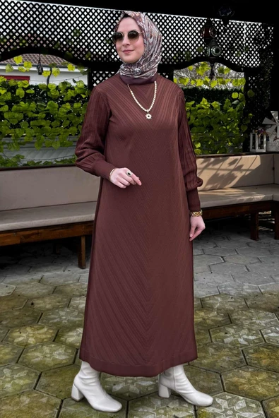 Yağmur Triko Elbise Kahve - 4