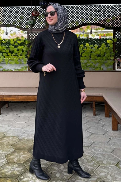 Yağmur Triko Elbise Siyah - 2