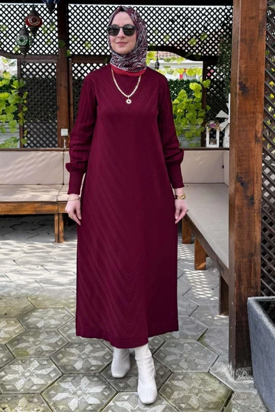 Yağmur Triko Elbise Bordo