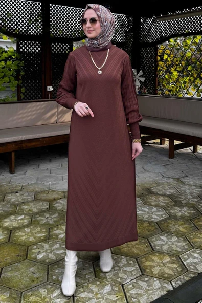 Yağmur Triko Elbise Kahve - 6