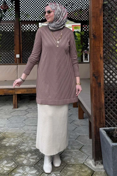 Damla Triko Tunik Sütlü Kahve - 5