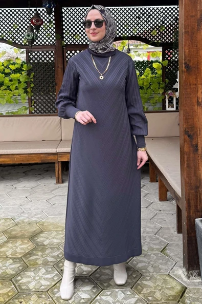 Yağmur Triko Elbise Antrasit - Resim 6