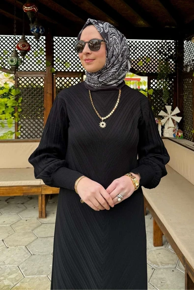 Yağmur Triko Elbise Siyah - 3