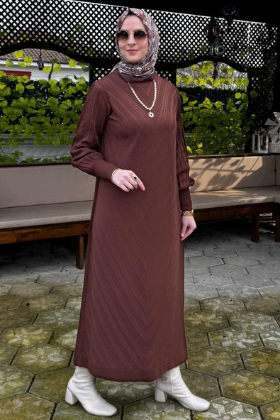 Yağmur Triko Elbise Kahve - 5