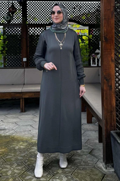 Ecem Triko Elbise Haki - Resim 4