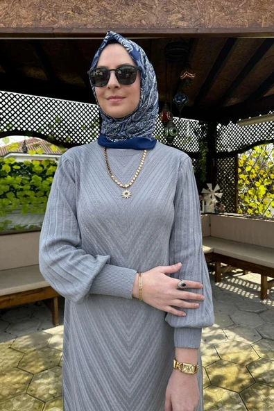 Yağmur Triko Elbise Gri - 2