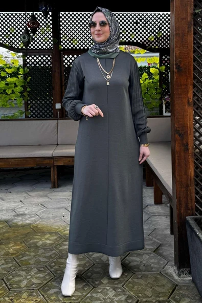 Ecem Triko Elbise Haki - Resim 3