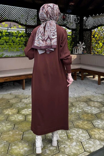 Yağmur Triko Elbise Kahve - 7