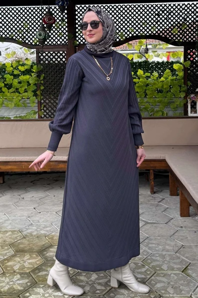 Yağmur Triko Elbise Antrasit - Resim 2