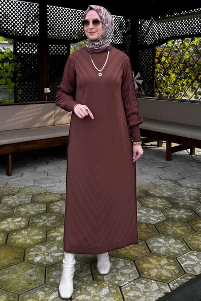 Yağmur Triko Elbise Kahve - 8
