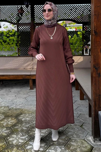Yağmur Triko Elbise Kahve - 2