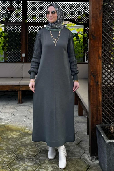 Ecem Triko Elbise Haki - Resim 6