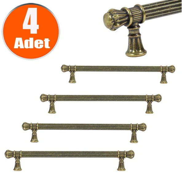 Akbatı Çekmece Dolap Kapak Kulpu Kulbu 192 mm Antik Sarı Rustik Metal Kulp (4 ADET)