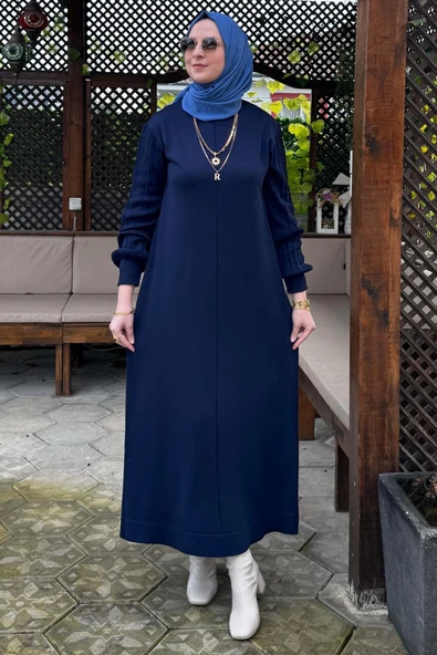 Ecem Triko Elbise Lacivert - Resim 8