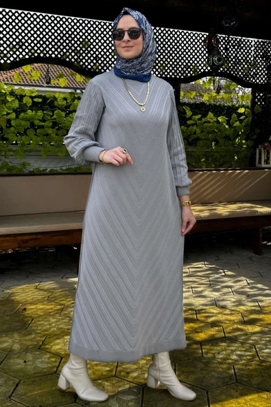 Yağmur Triko Elbise Gri - 6