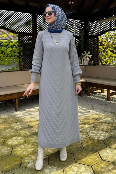 Yağmur Triko Elbise Gri - 5
