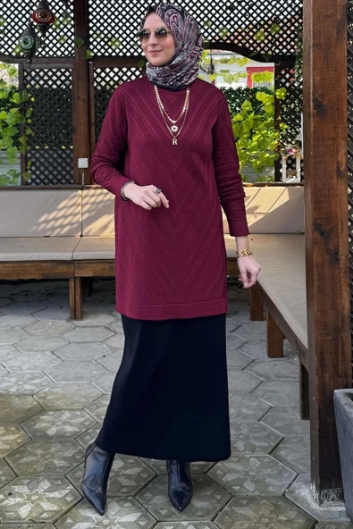 Damla Triko Tunik Bordo - 3