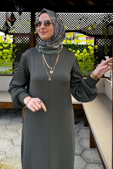 Ecem Triko Elbise Haki - Resim 5