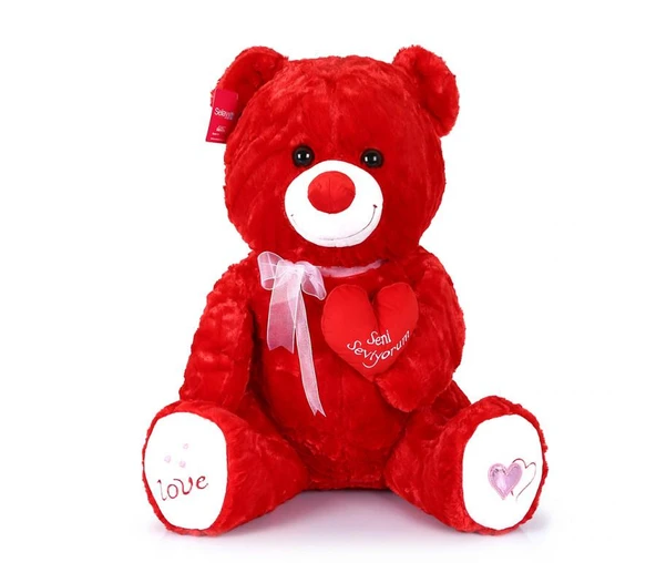 KENPAZAR Yumoş Ayı 47 cm Kırmızı Kalpli Pelüş Ayı Sevgiliye Hediye