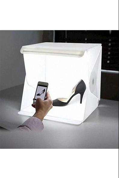 KENPAZAR 20 x 20 CM Profesyonel Stüdyo Led Işıklı Çift Sıra Ürün Fotoğraf Çekim Çadırı - 4