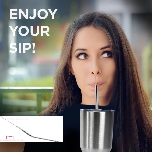 KENPAZAR Çelik Pipet Paslanmaz Çelik Metal Meşrubat Pipeti Ve Pipet Temizleme Fırçası Seti 5 Parça
