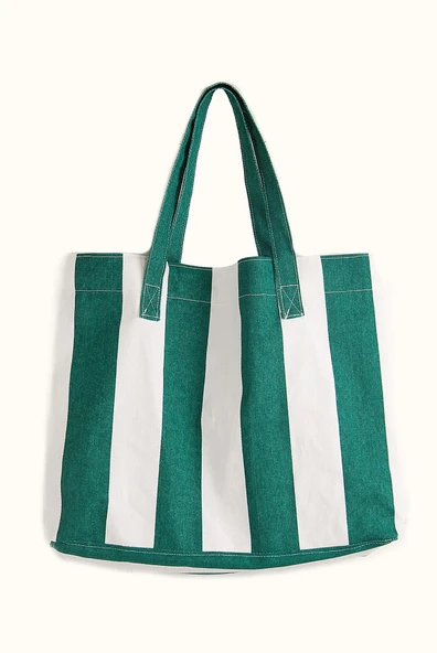 KENPAZAR Kadın Kanvas 2 Cepli Günlük Renkli Plaj Omuz Çantası Yeşil - 2