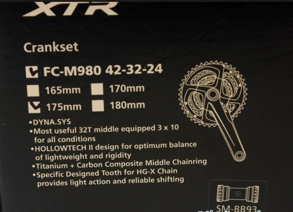 Shımano XTR FC-M980 175MM 42X32X24T Shımano XTR 3'Lü Aynakol Hollowtech Orta Göbek Dahil - Resim 4