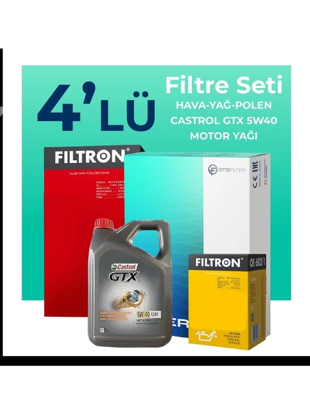 Filtron Renault Clio 1.2 Benzin Filtre Bakım Seti Castrol Motor Yağlı (2005-2012) 4 Lü