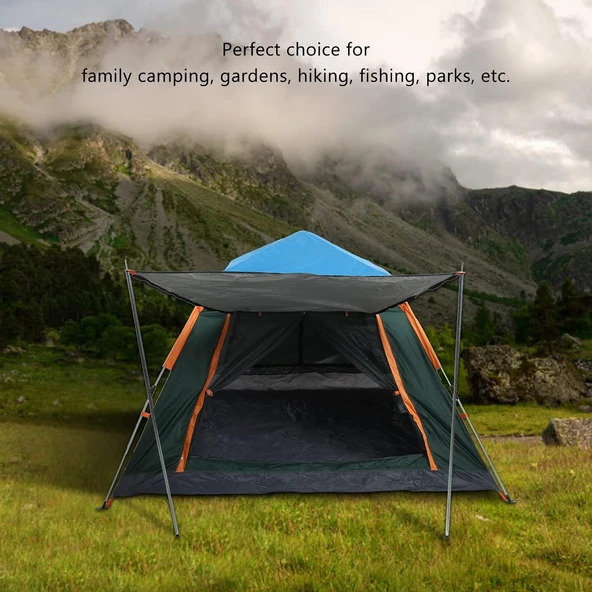 KENPAZAR Tam Otomatik Su Ve Rüzgar Geçirmez Gölgelikli Tenteli 4 Kişilik Kamp Çadırı 215*215*145cm - 3