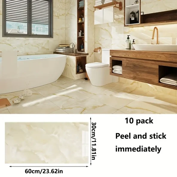 KENPAZAR Sarı Mermer Desenli Alüminyum Plastik Duvar Sticker - 3