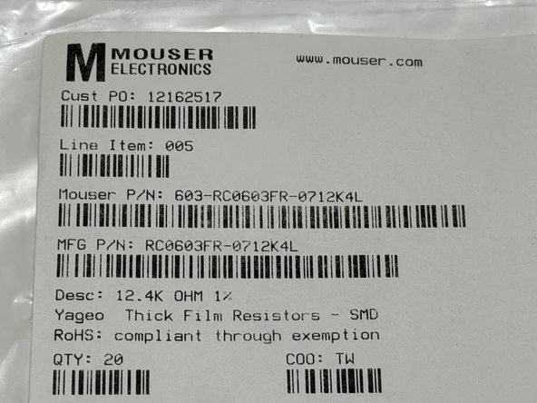 Yageo RC0603FR-0712K4L Film Direnç 20 Adet - Resim 3