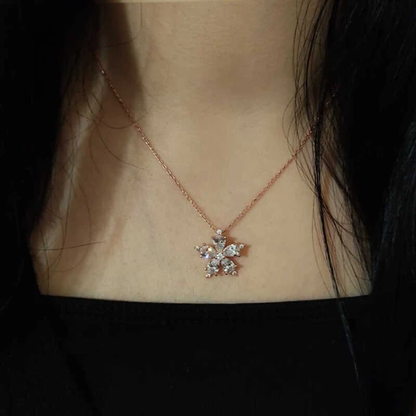 KENPAZAR 925 Ayar Gümüş Rose Beyaz Kamelya Çiçeği Kolye - 2