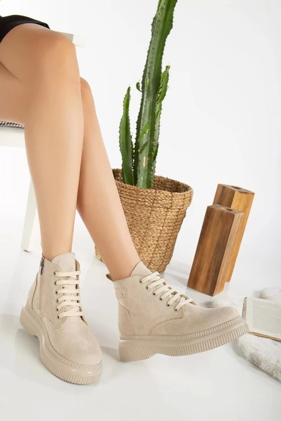 Jiwa Bej Süet Bağcıklı Bot ürün görseli 1