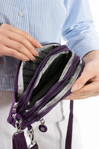 Klinkır Kumaş Mini Çapraz Askılı Kadın Çanta Yağmur Geçirmez El Askılı Çanta 20*10 Cm Mega Bag - 3