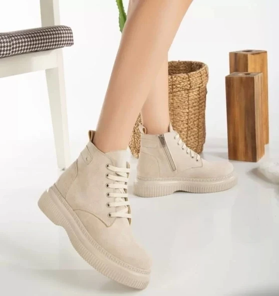 Jiwa Bej Süet Bağcıklı Bot - Resim 4