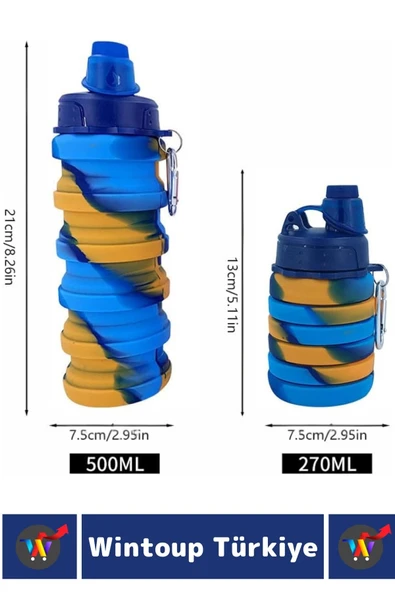 Premium Portatif BPA Free Şık Kamp Spor Seyahat Silikon Katlanabilir SULUK 500 ML - 3