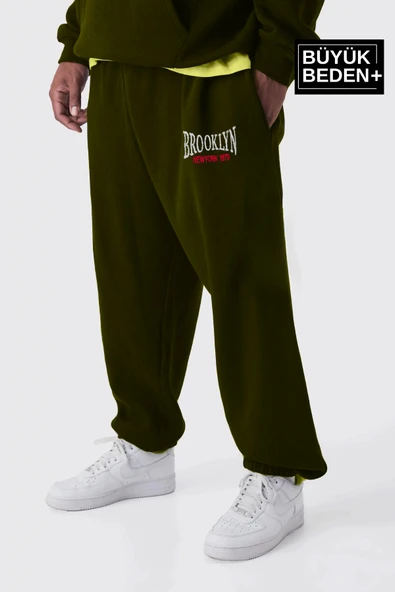 Büyük Beden Paça Lastikli Buyuk Brooklyn Baskılı İnce Eşofman Altı SPR24BEA49 - 11