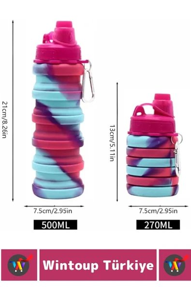 Premium Portatif BPA Free Şık Kamp Spor Seyahat Silikon Katlanabilir SULUK 500 ML - 3