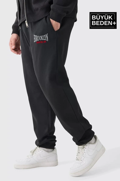 Büyük Beden Paça Lastikli Buyuk Brooklyn Baskılı İnce Eşofman Altı SPR24BEA49 - 2